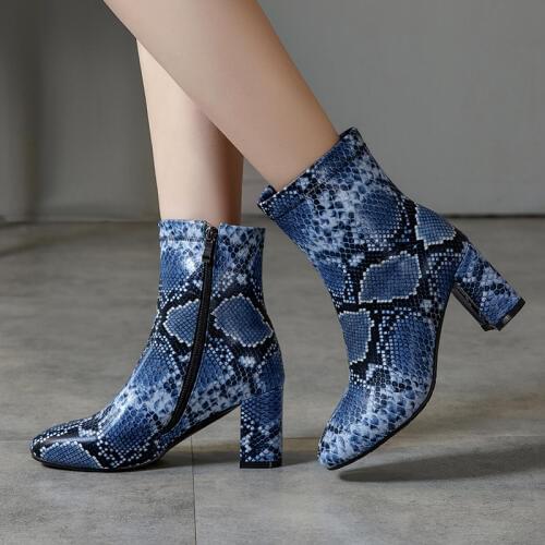 Snake Print Ankle Boots Women Zipper Boots Square heel 2019 New Chelsea Boots Fashion Round toe Ladies Sexy shoes Women