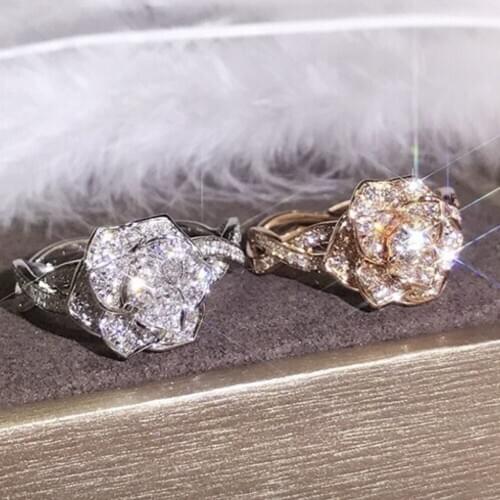 Rose Flower Rings For Women Jewelry 925 Sterling Silver Vintage Finger Rings Female Wedding Promise Female Crystal Ring Gifts