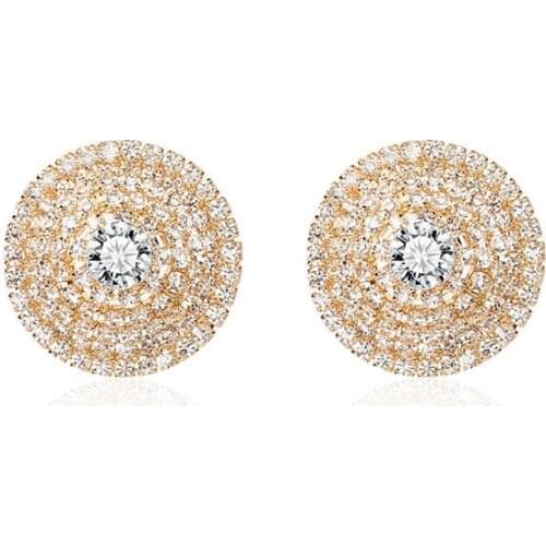 Female Luxury Crystal Round Stud Earrings Vintage Silver Color Wedding Jewelry White Zircon Stone Earrings For Women