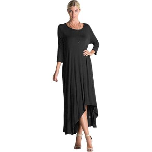 Autumn and Winter Women Loose Oversized Round Neck Three-quarter Sleeves Irregular Hem Long Dress