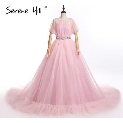 Sexy Off Shoulder Peach Pregnant Evening Dresses 2020 Crystal Sash Half Sleeve Soft Tulle Party Dress Robe De Soiree BHA2005