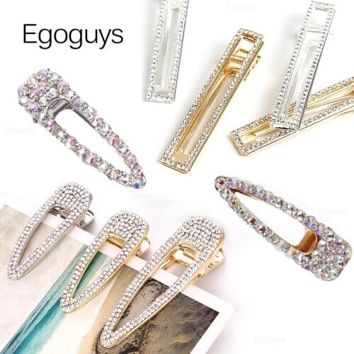 1PC Rhinestones Hair Clips Girls Geometric Hairpins Women Rectangle Crystal Barrettes Glittering Styling Drop Shape Accessories