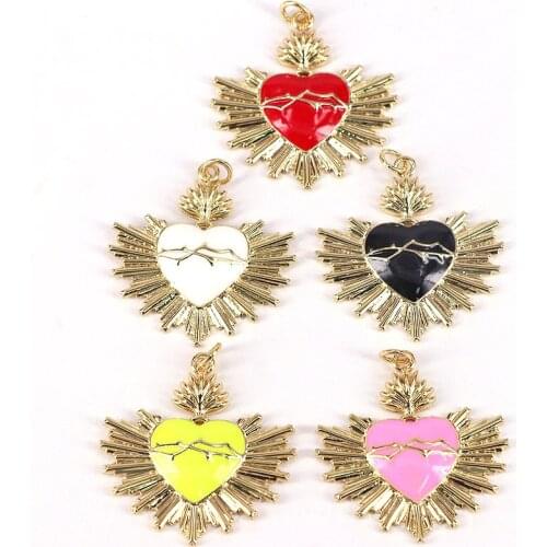 10Pcs,Colorful Heart Charms For Jewelry Making,Gold Plated Enamel Charm Heart Pendant Charms, Diy Necklace Making Supplies