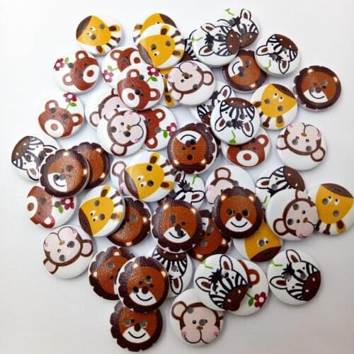 50pcs Wooden Cartoon Painted Buttons Animals Sew Crafts Children DIY