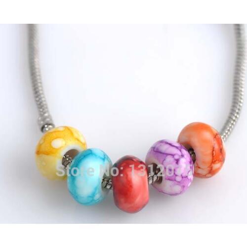 9x15mm 100pcs Mixed Speckled Round European Charm Acrylic Spacer Beads Big Hole Beads Fit Bracelet DIY YKL0109