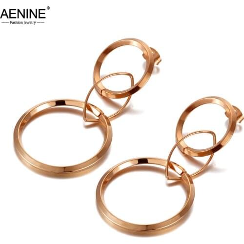 AENINE Bohemia Geometric Circle Hyperbole Dangle Earrings Stainless Steel Trendy Graphics Earrings Jewelry For Women AE20117