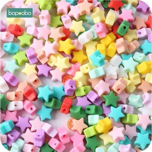 Bopoobo 100PC Silicone Star Beads Food Grade Pearl Silicone Star Teething Pacifier Dummy Making BPA Free Teether Baby Teether