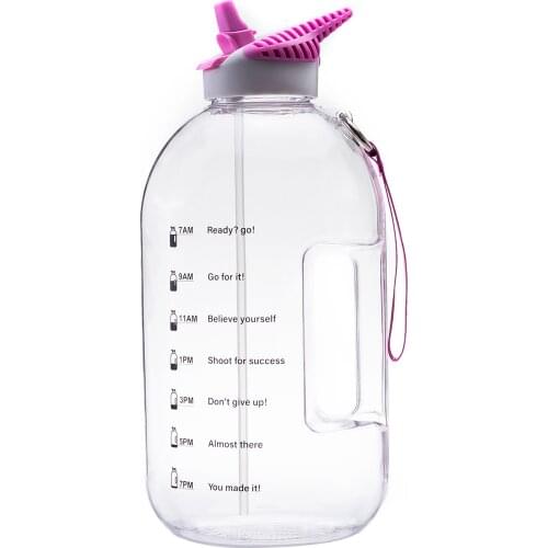 Water Bottle Leakproof Bottle with Time Marker & Straw for Sports 1 gallon capacity Anti-leakage Design Comfortable Portable