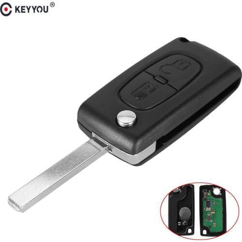 KEYYOU 2 Buttons Flip Folding Auto Remote Car Key Shell Case For Peugeot 207 307 308 407 807 433MHz ID46 Chip VA2 Blade CE0536