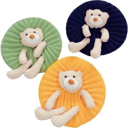 Childrens knitted hat cute bear cute baby beret autumn and winter new boys and girls warm thick hedging hat
