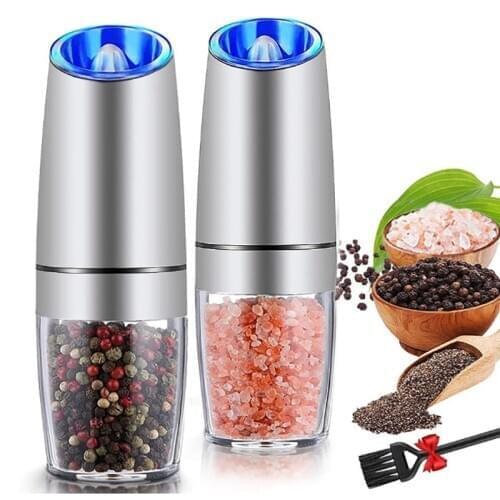 Electric Salt Pepper Grinder Pepper Mill Adjustable Ceramic with LED Light Spice Mill for Kitchen Tools Seasoning Grinder