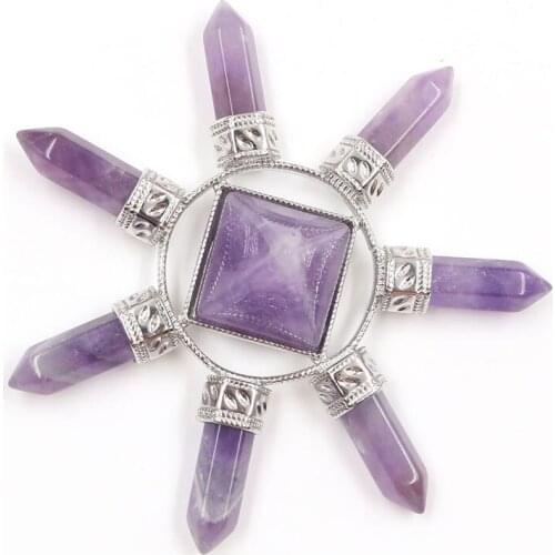 FYSL Silver Plated Amethysts Stone Pyramid Pendant for Gift Energy Converter Healing Chakra Jewelry