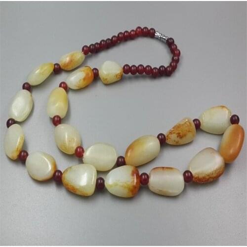 Natural Hetian Jade Raw Stone Seed Material Red Skin Bracelet Seed Necklace Chain