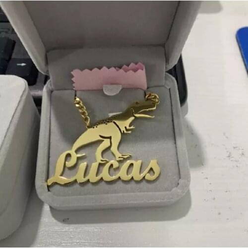 Custom Gold Plate Cartoon Name Pendent Necklace BIg Size Kids Cartoon Character Necklaces Stainless Steel Necklace Gifts