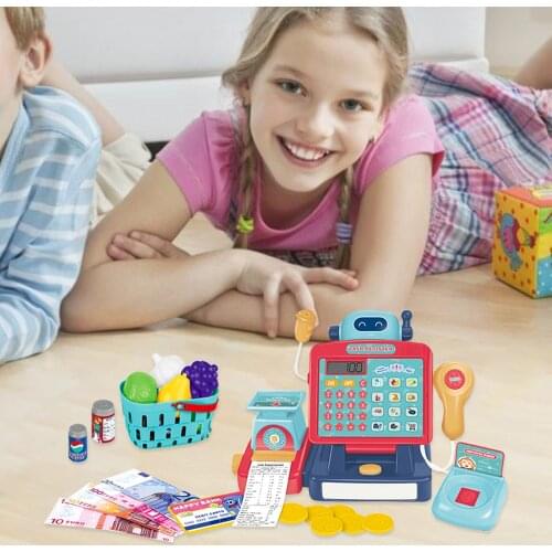 Cash Register Toys Set With Calculator Scanner Pretend Toy Shopping Pretend Game Interactive Early Learning Education Toys