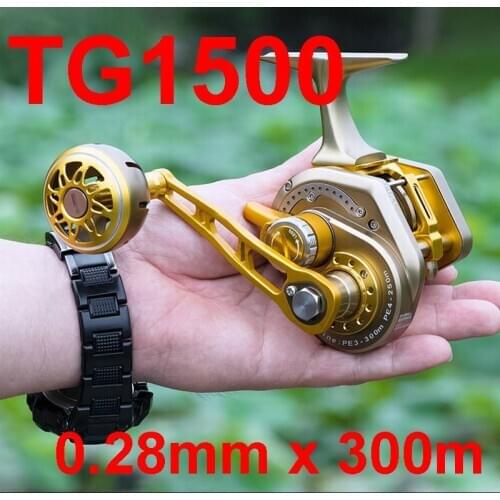 TG1500 Drum Fishing Trolling Reel Full Metal Brake Power 6.3:1 30Kgs 13+2 Bearings Anti Seawater Corrosion 502g PE3 0.28MM 300M