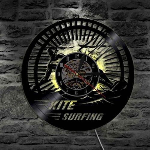 Kite Surfing Extreme Sports Home Decor Modern Deisgn Vintage Vinyl Record Wall Clock Kiteboarding Wall Art Gift For Kite Surfers