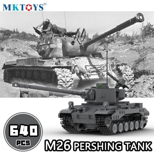 640pcs U.S Army M26 Pershing Heavy Battle Tank Building Blocks WW2 Military Technical Vehicle MOC Bricks 3D Model Figures Toys