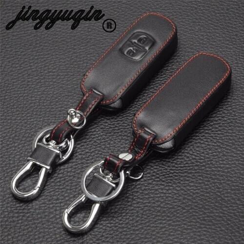 Jingyuqin Leather Remote 2 Buttons Car Key Chain Case Cover For Mazda 2 3 5 6 8 CX-5 CX-7 CX-9 MX-5 CX5 ATENZA Axela