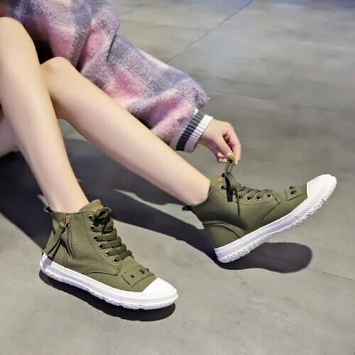 New High Top Women Casual Sneakers Canvas Shoes Increase In Leisure Outdoor High Quality Female Lace Up Breathable U12-11