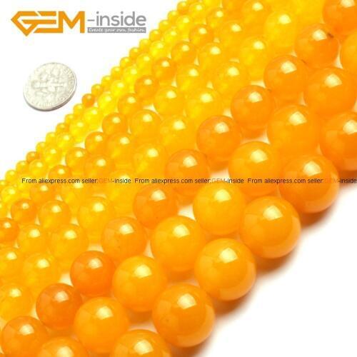 4-14mm Natural Stone Round Smooth Yellow Jades Beads For Jewelry Making strand 15 inch Semi-precious Beads For bracelet Necklace