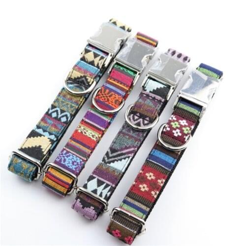 Metal button dog collar ethnic style pet collar Dog Collar Personalized Dog Tag Engraved Name for Small Middle Large Dogs