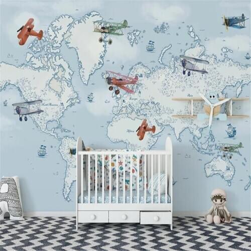 Milofi professional large wallpaper mural hand-painted children cartoon airplane ocean background wall decoration painting