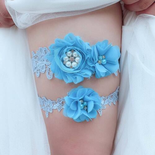 Ladies Fashion Garter Lace Leg Ring Flowers Thigh Ring Bridal Garters for Bride Sexy Garters Princess Blue for Wedding Dress