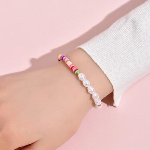 Fashion women bracelet rice beads pearl boat rudder fishing line bracelet Simple color soft ceramic adjustable female bracelet