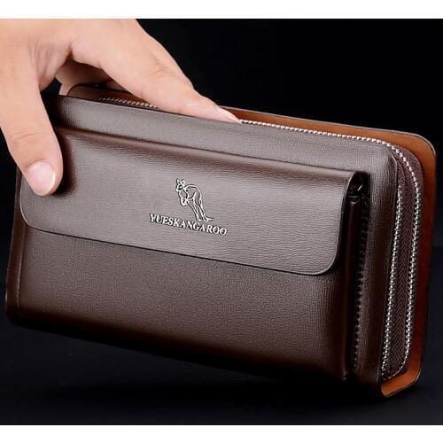 ABDB-YUESKANGAROO Men Clutch Bag Fashion Long Purse Double Zipper Business Wallet Male Casual Bag