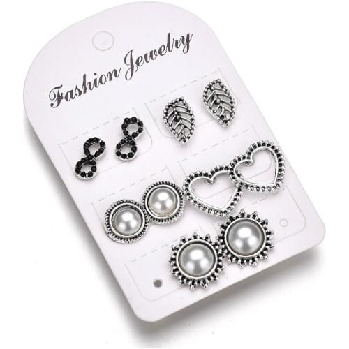 2020 New Fashion 5pcs/set Rhinestone 8-shaped Triangle Stud Earrings Trendy Unique Stud Earrings for Women Girls Jewelry