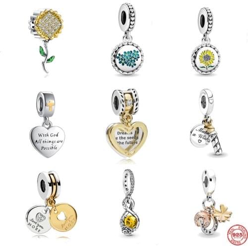 New Style 925 Silver Exquisite Bee Pendant Sunflower Charm Bead Suitable For Original Pandora Bracelet DIY Ladie Jewelry Gift