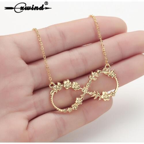Cxwind Infinity Necklace for Women Flower Leaf Inifiity Pendant Necklace Gift Bohemian Choker Necklace bijoux femme collares