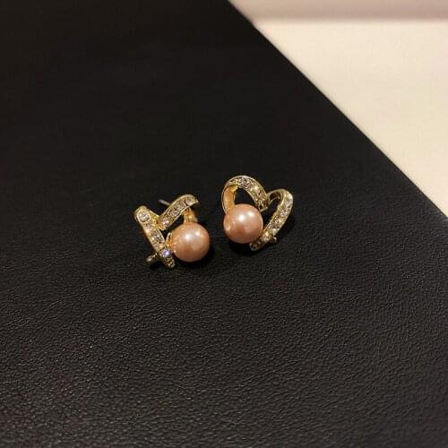 Korean Style Simple Graceful Geometric Heart Stud Earrings for Women Cute Small Rhinestone Earrings Wedding Party Jewelry Gift