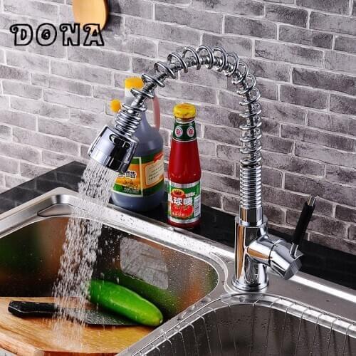 Spring kitchen sink faucet with single lever single hole Lead-free brass kitchen sink shower head water mixer tap DONA1187