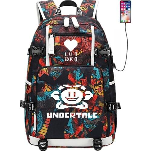 Anime Undertale San Love Backpack USB Port Rucksack Bag Snake Pattern Student Teenagers School Bags travel Shoulder Laptop Bags