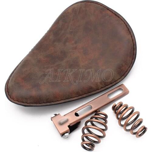 1set Motorcycle PU Leather Retro Solo Saddle Seat + Steel 3" Spring Bracket Mounting Base for Cafe Racer Harley Chopper Bobber
