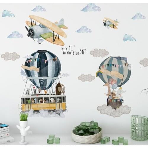 Cartoon Airplane Wall Stickers for Kids rooms Nursery Wall Decor Removable Vinyl Hot air balloon DIY Wall Decals Home Decoration