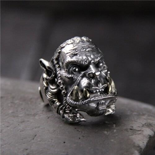 Silver Silverware S925 Sterling Silver World Of Warcraft Heads Ring Thai Silver Retro Mens Ring Open Ended Ring