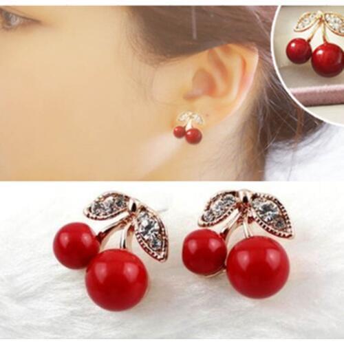 Hot red Cherry Clip on earrings No Pierced Sweet fruit fresh female fashion youth beautiful girl students earrings for women