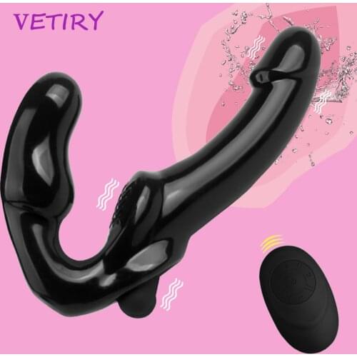 Strapless Strap-on Dildo Vibrator 10 Speed Strapon for Lesiban Double-heads Vibrator for Women Adult Sex Toys Remote Control