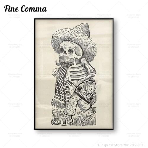 Calavera of Francisco Madero Jose Guadalupe Posada Vintage Poster Skeleton Canvas Print Mexican Death Wall Art Home Decor Gift