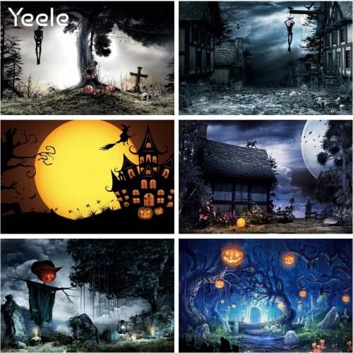 Yeele Halloween Night Moon Pumpkin Lantern Backdrop Grunge Castle Forest Party Portrait Photography Background For Photo Studio