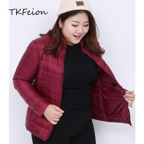 Female Coat Jacket Light Ultra-thin Style 2019 Autumn Winter Womens Slim Short Overcoat Duck Down Filler Stand Collar Plus S-7XL