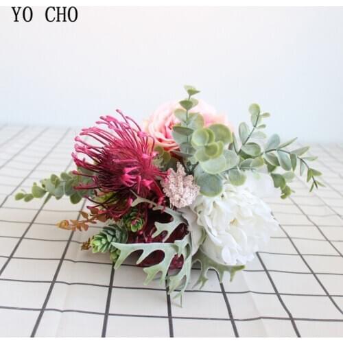 YO CHO 1 Bundle Artificial Rose Peony Bouquet Decorative Silk Flowers Bride Bouquet for Wedding Home Party Decoration Faux Flore