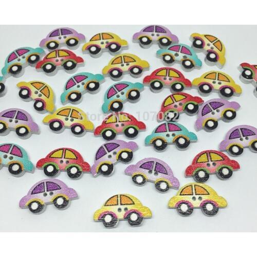 100pcs 11X19mm Mixed Car Shaped Painted Wood Buttons Sewing Accessories 2 Holes Baby Cartoon Button For Scrapbooking