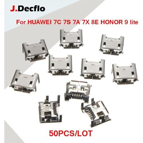 50PCS Micro USB Jack Charging Socket Port Plug Dock Connector For HUAWEI 7C 7S 7A 7X 8E Honor 9 Lite Repair 5Pin Heavy Plate