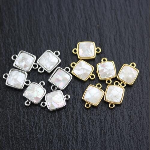 White Shell Square Shape Charms Jewelry Findings,Silvery/Golden Plated Connectors Necklace Bracelet Making