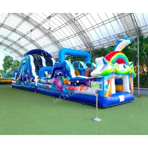 Free ship to sea port,15x3m commercial inflatable obstacle course, inflatable ocean bouncer obstable game with slide