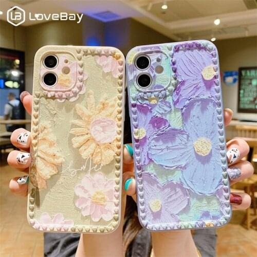 Retro Oil Painting Flower Love Heart Frame Phone Case For iPhone 11 12 Pro Max Mini X XR XS Max 7 8 Plus SE 2020 Soft Back Cover